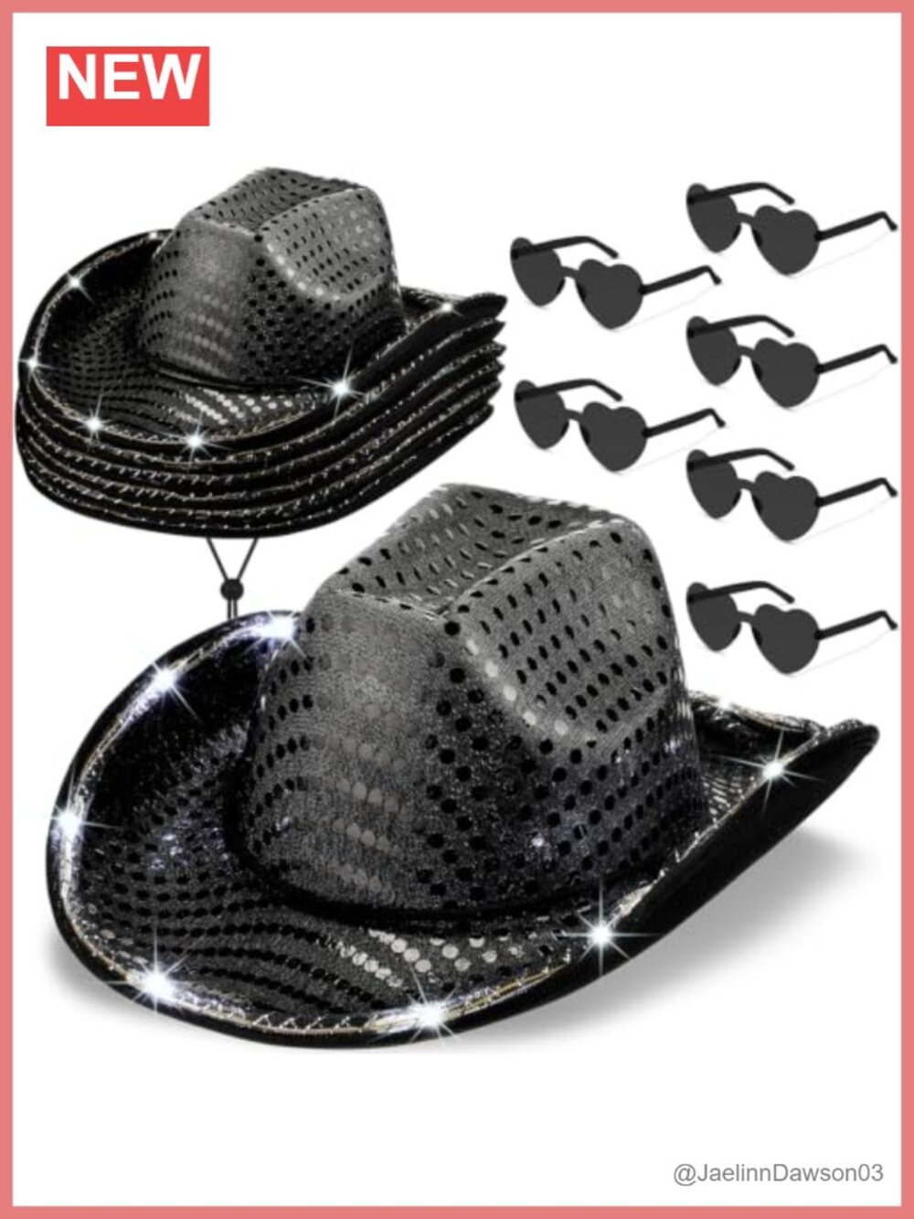 LED Light Up Glitter Cowboy Hat Set with Heart Sunglasses
